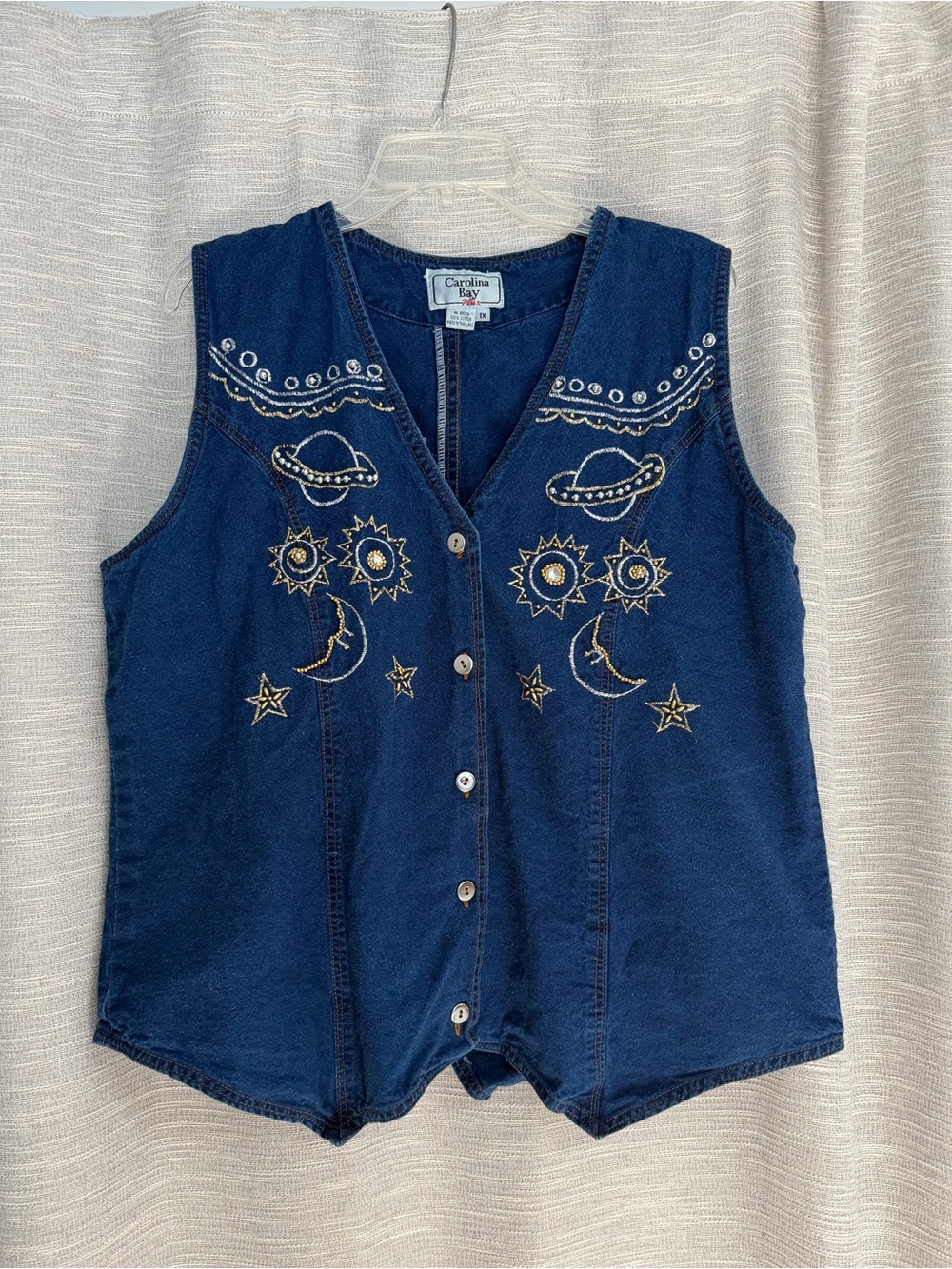 Vintage Embroidered Denim Vest